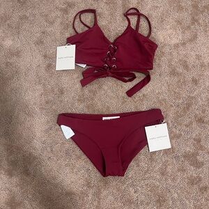 Mara Hoffman Burgundy Lace-Up Bikini Set